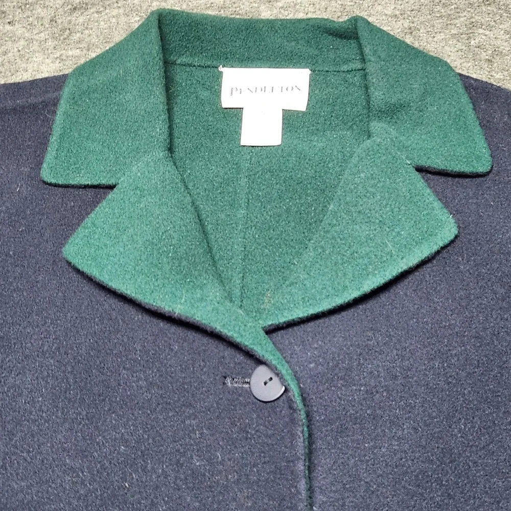 Pendleton Womens Blue Navy Green Button Down Blazer Career Office Small Petite - Picture 3 of 8
